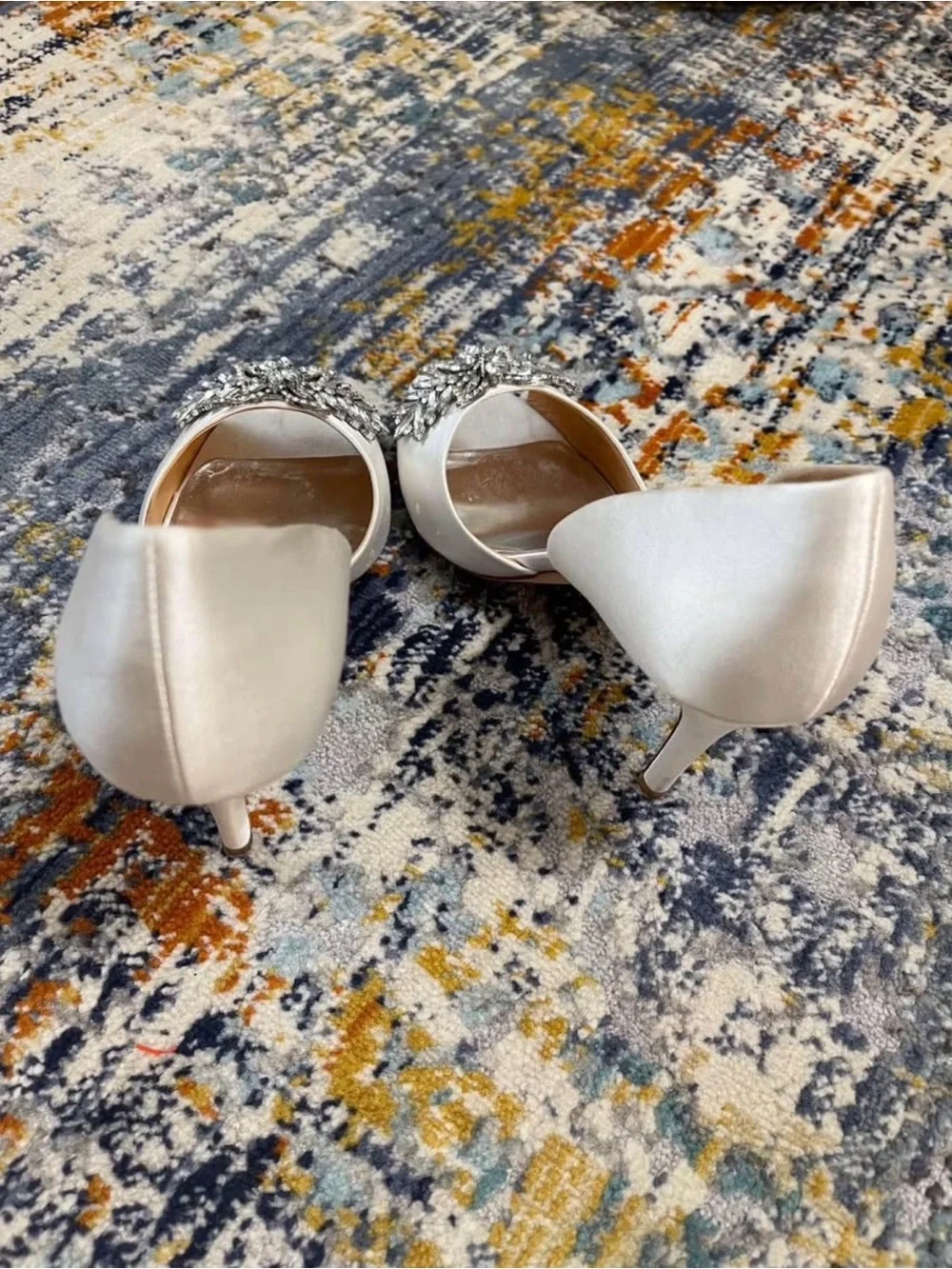 Badgley Mischka Pearl Ivory Crystal-Embellished Open-Toe Heels